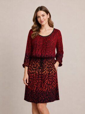 London Times Size 18W Modest Ombre Animal Print Studded Neck Dress Plus